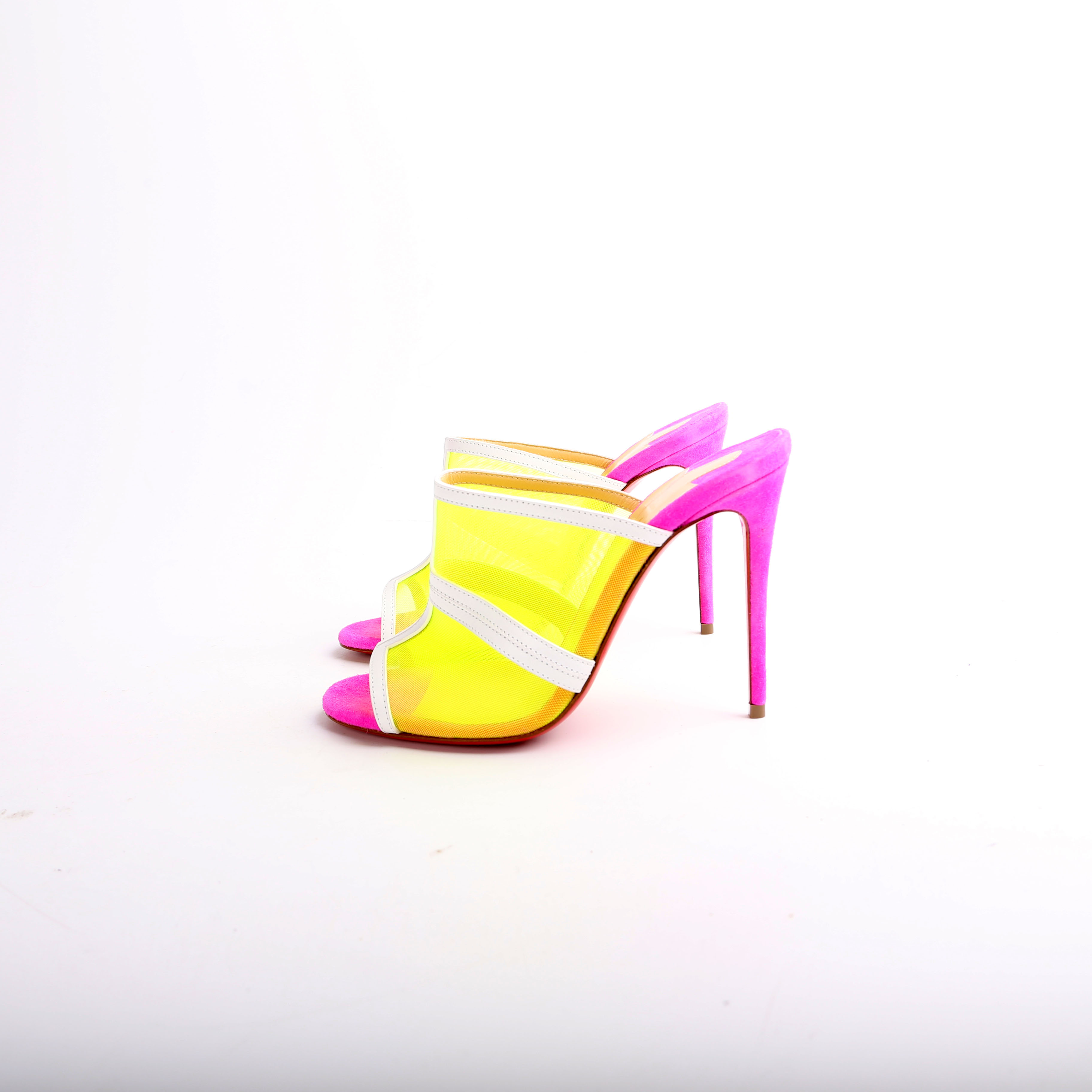 Christian Louboutin Rampe 100 Neon PVC & Suede Mules EU 35