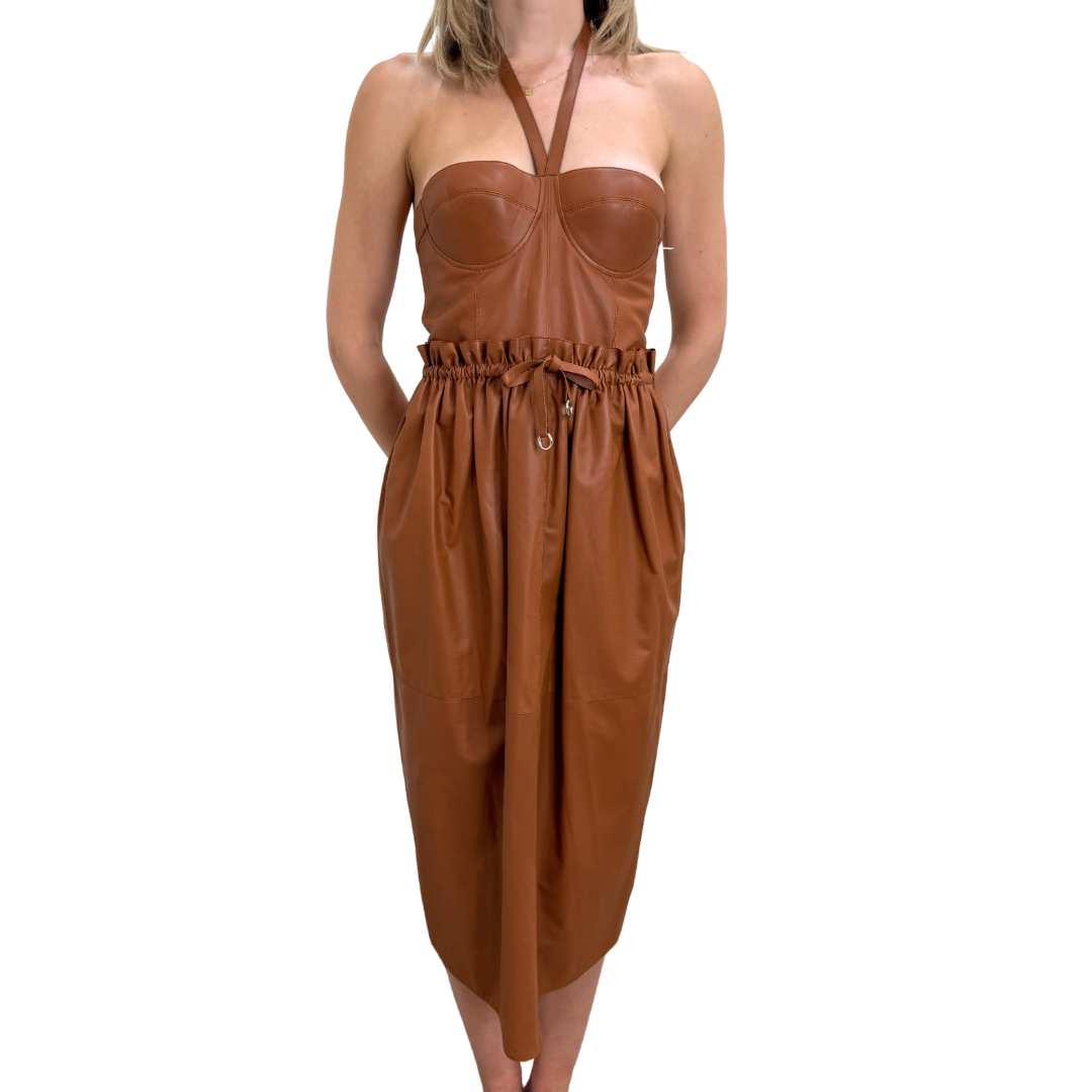 Hermès Brown Leather Bustier Dress, 38 (Spring 2022)