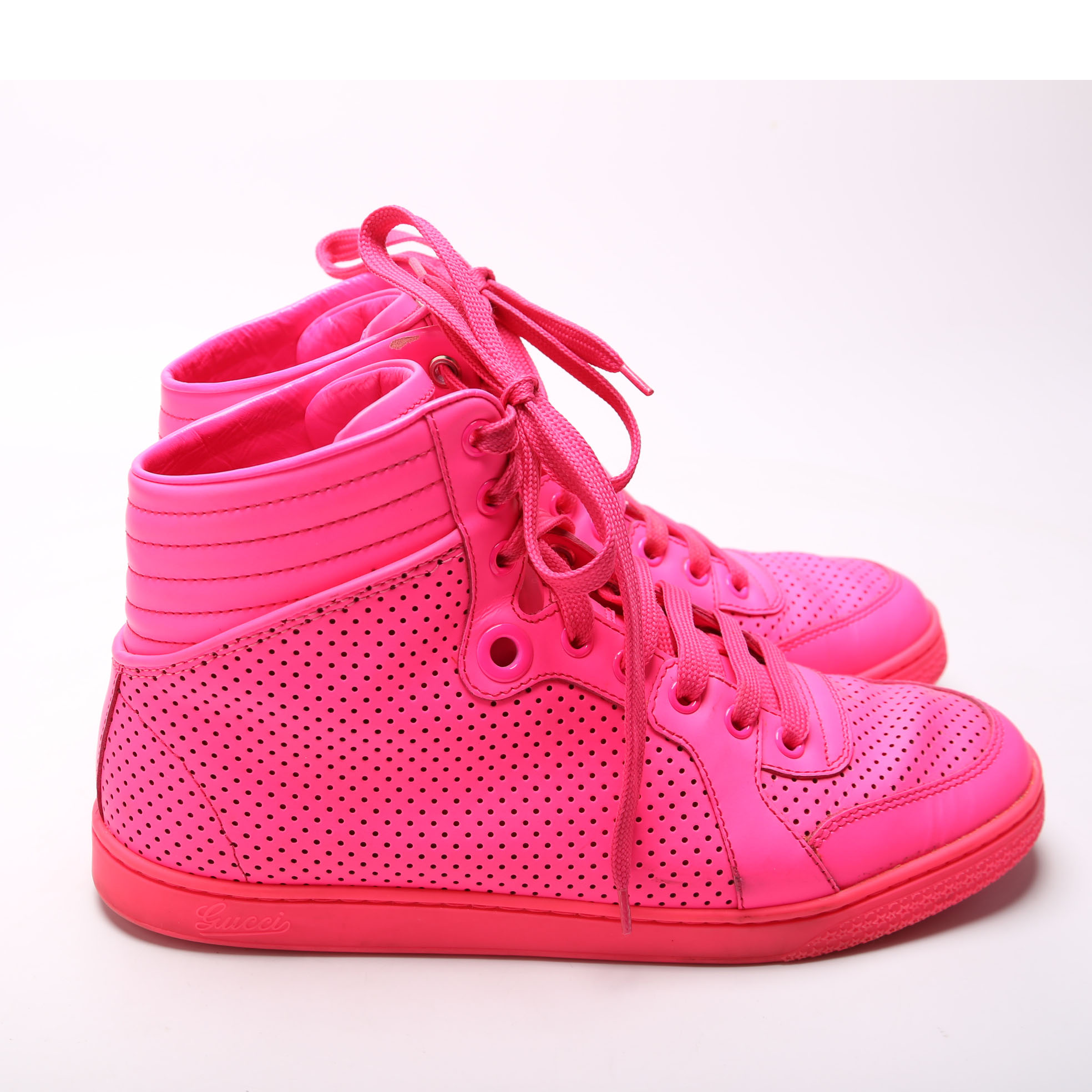 Gucci Coda Perforated Leather High-Top Sneaker Fuchsia Pink Neon EU 39