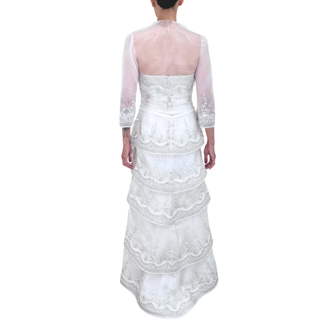 Randi R Rahm White Crystal Beaded Wedding Gown