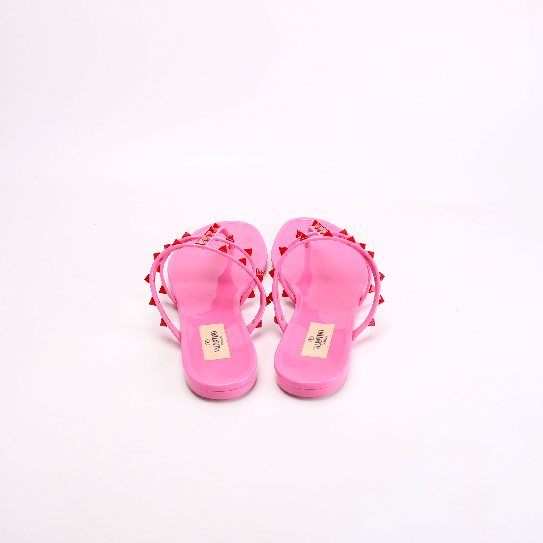 Valentino Garavani Rockstud Jelly Thong Sandal Pink Red Studs EU 38