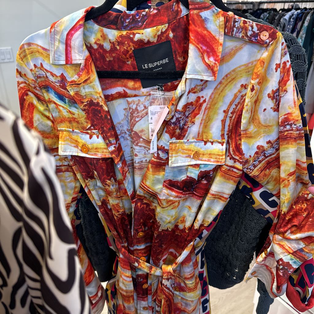 Silk Dress Rust Blue Marbleized