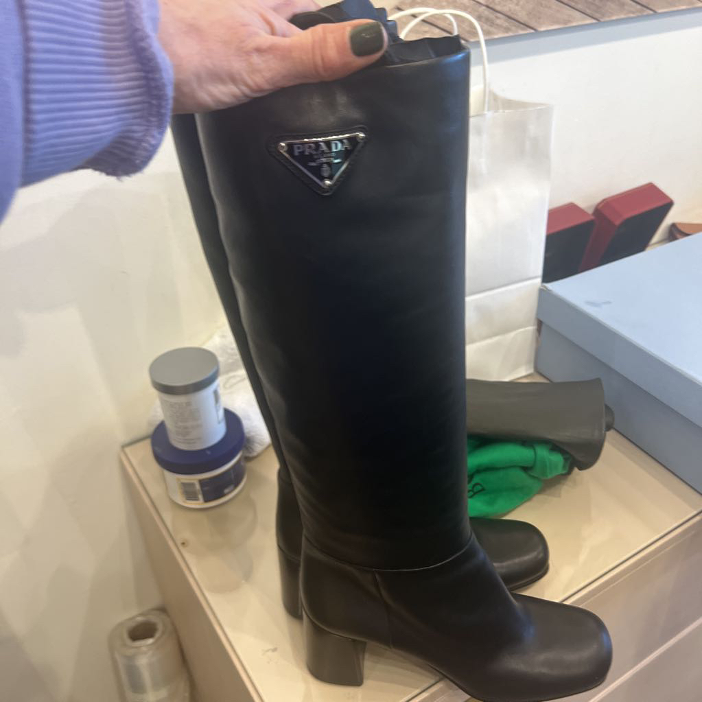 Prada Black Tall Boot with Logo with Box NEW