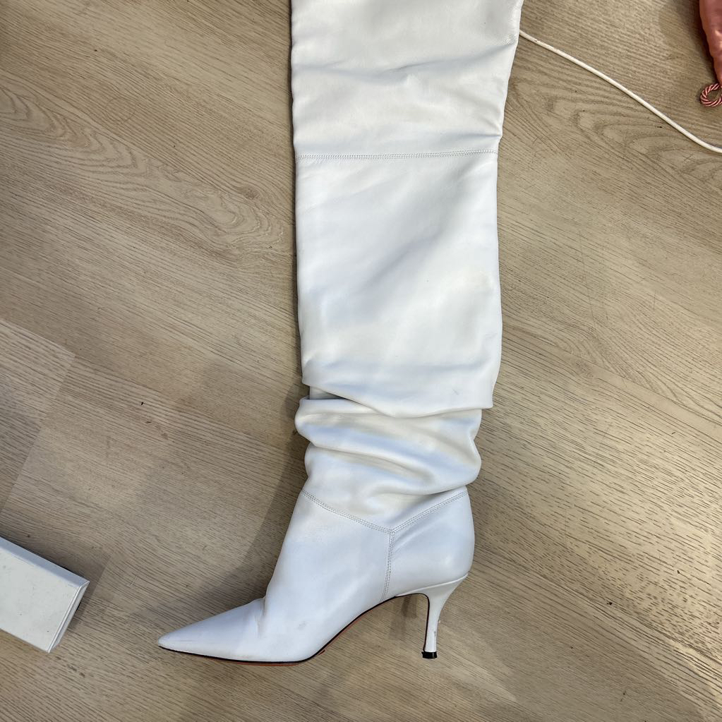 White Leather Over The Knee Boots