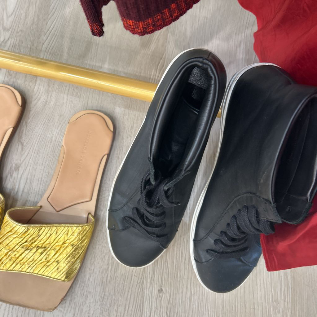 Black Leather High Top Sneakers
