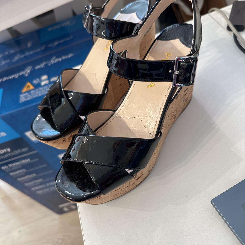 Black Patent Cork Wedges
