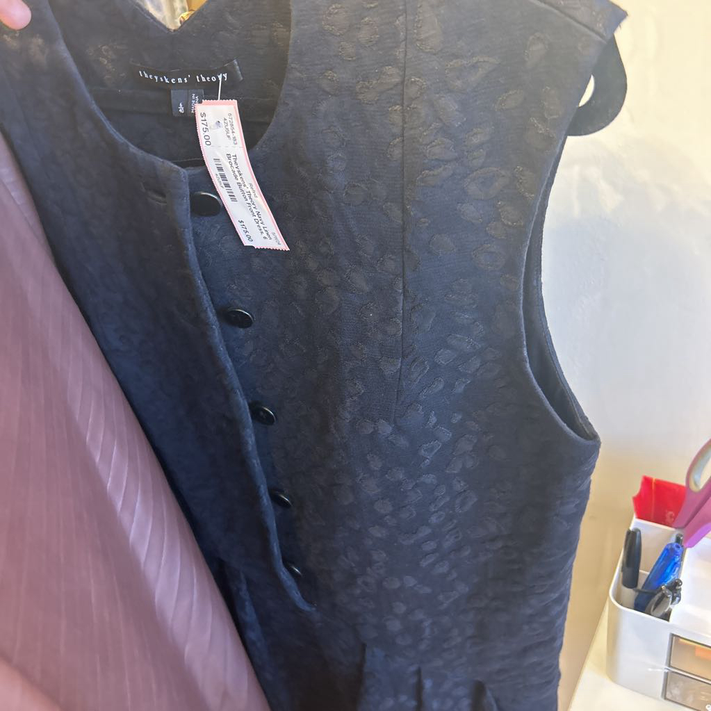 Navy Linen Brocade Button Front Dress, 6