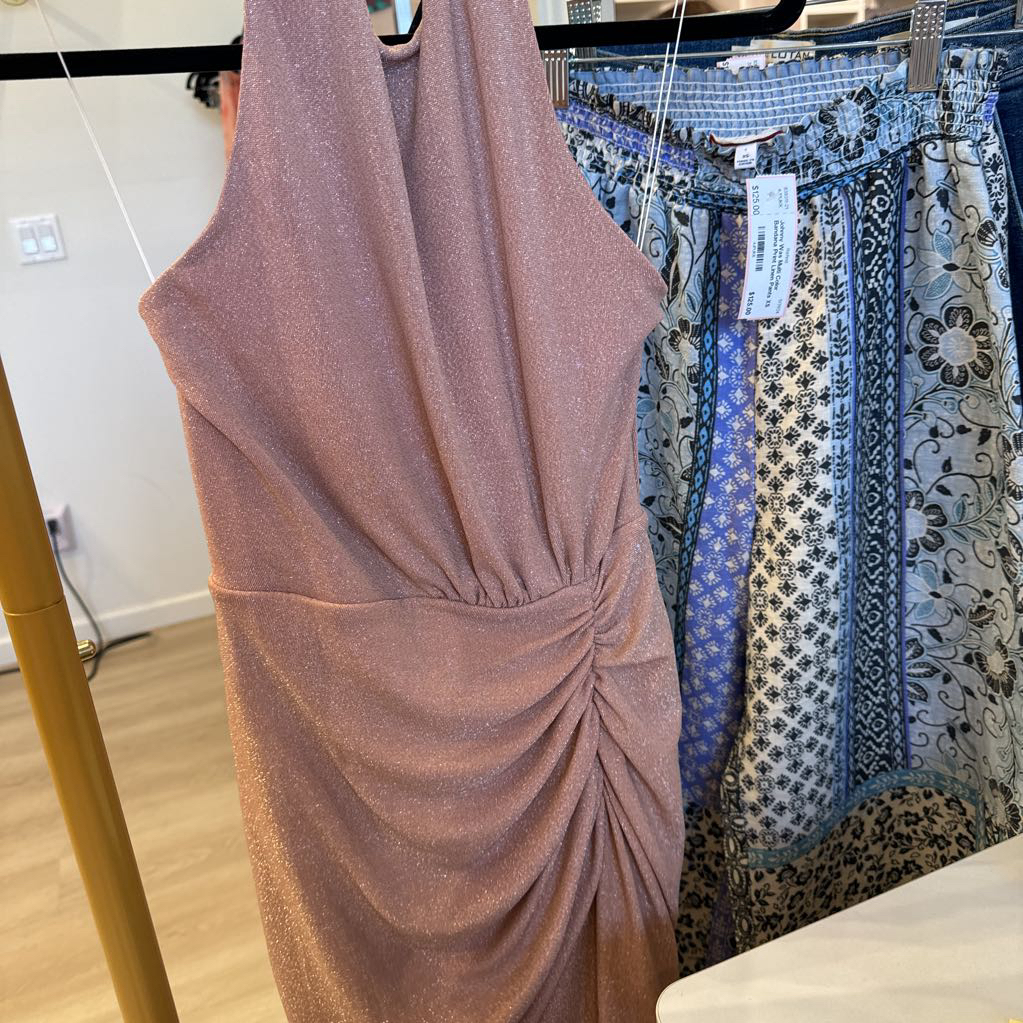Rose Gold Nylon Blend Halter Dress (NWT)