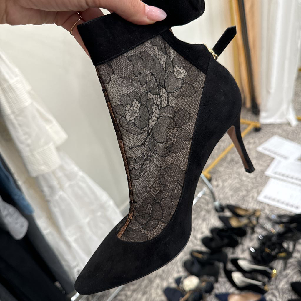 Black Velvet High Heel with Lace