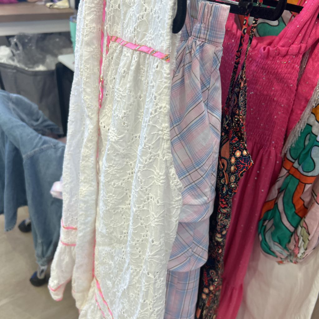Miss June White Eyelet Pink Trim Dress (300 Retail)