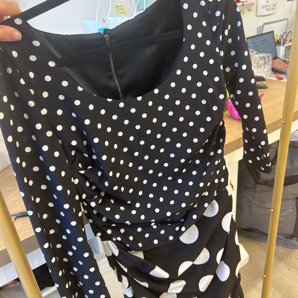 Dolce & Gabbana Black and White Ruched Dot Dress
