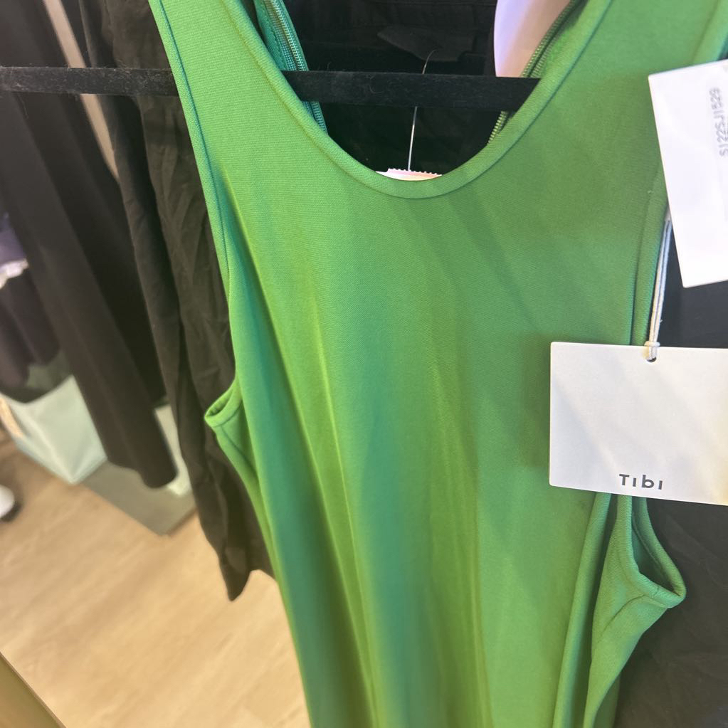 Tibi Green Sleeveless Stretch Dress (As Is- Small Tonal Spot)