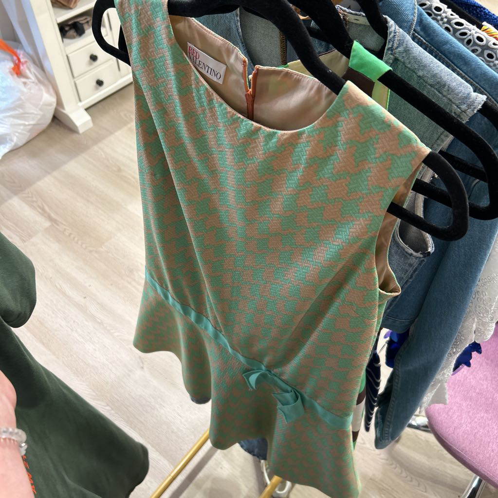 Green and Brown Polyester Patterned Dress