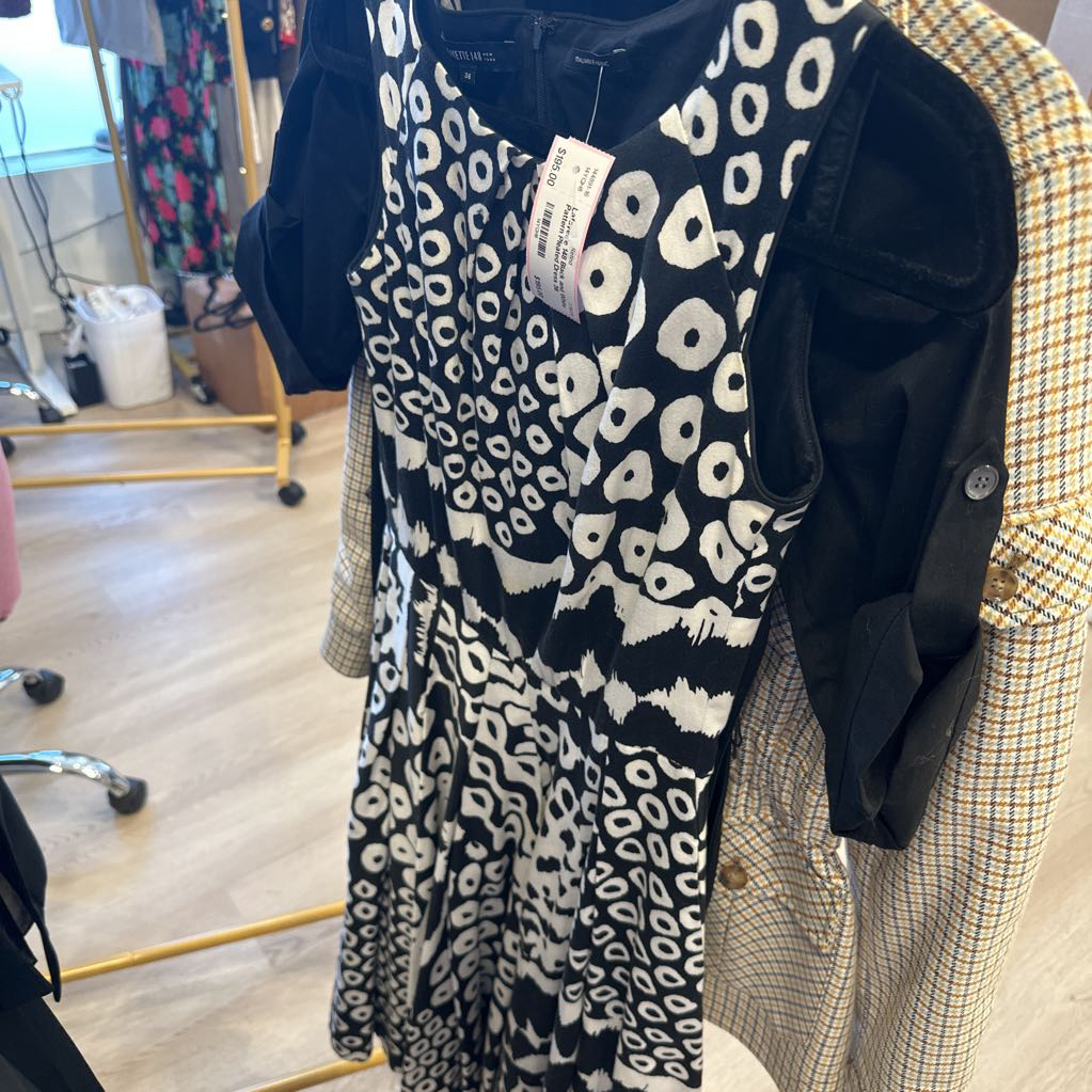 Black and White Pattern Pleated Dress