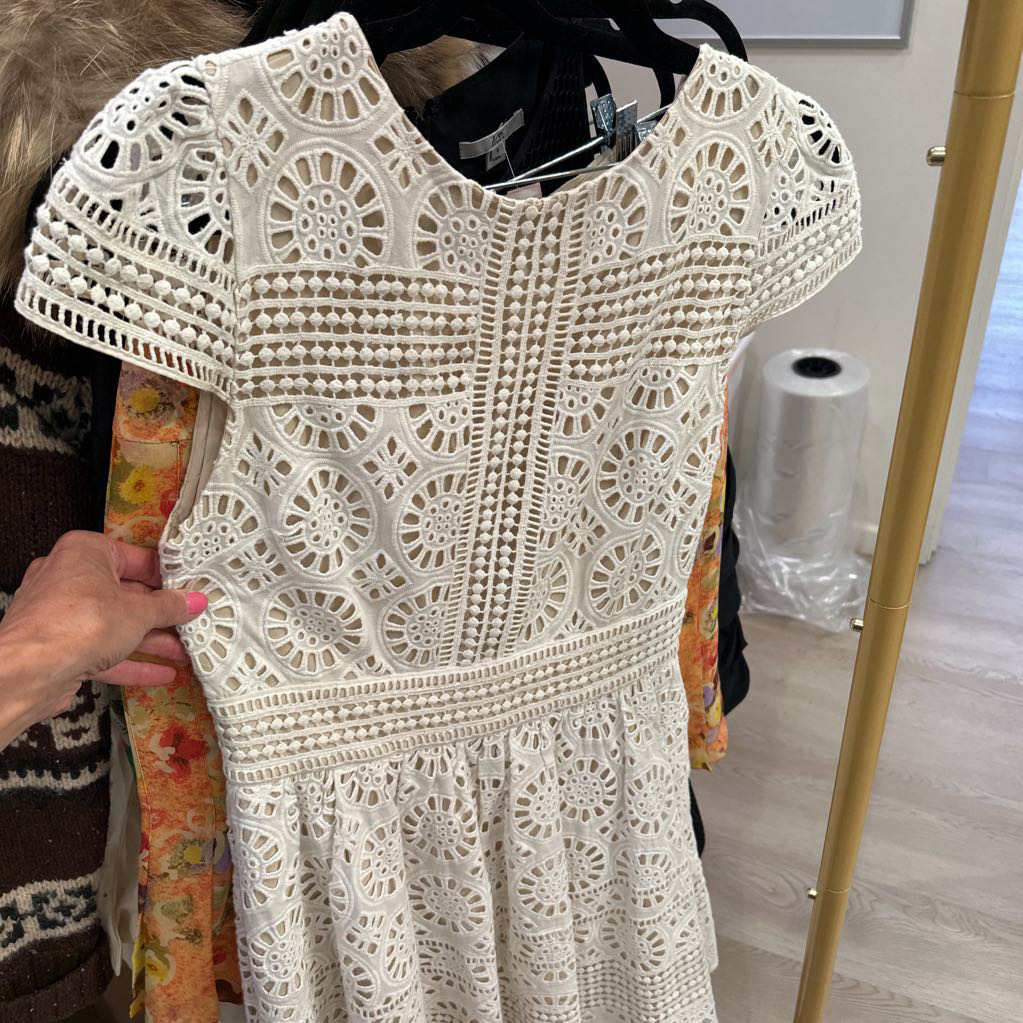 Cream Lace Short Sleeve Dress, 6