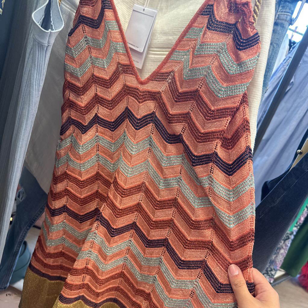 NWT Copper Metallic Sheer Chevron Dress