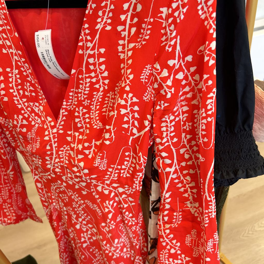 Rixo Poly Red/White Print Dress
