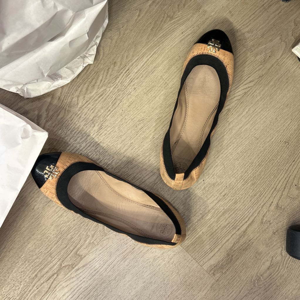 Cork and Black Ballet Flats