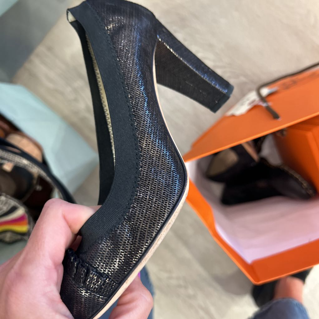 Chanel Metallic Black Logo Pump