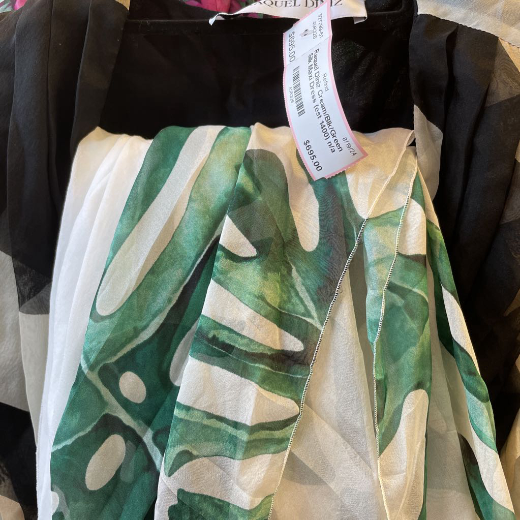 Cream/Blk/Green Silk Maxi Dress (est 1400)
