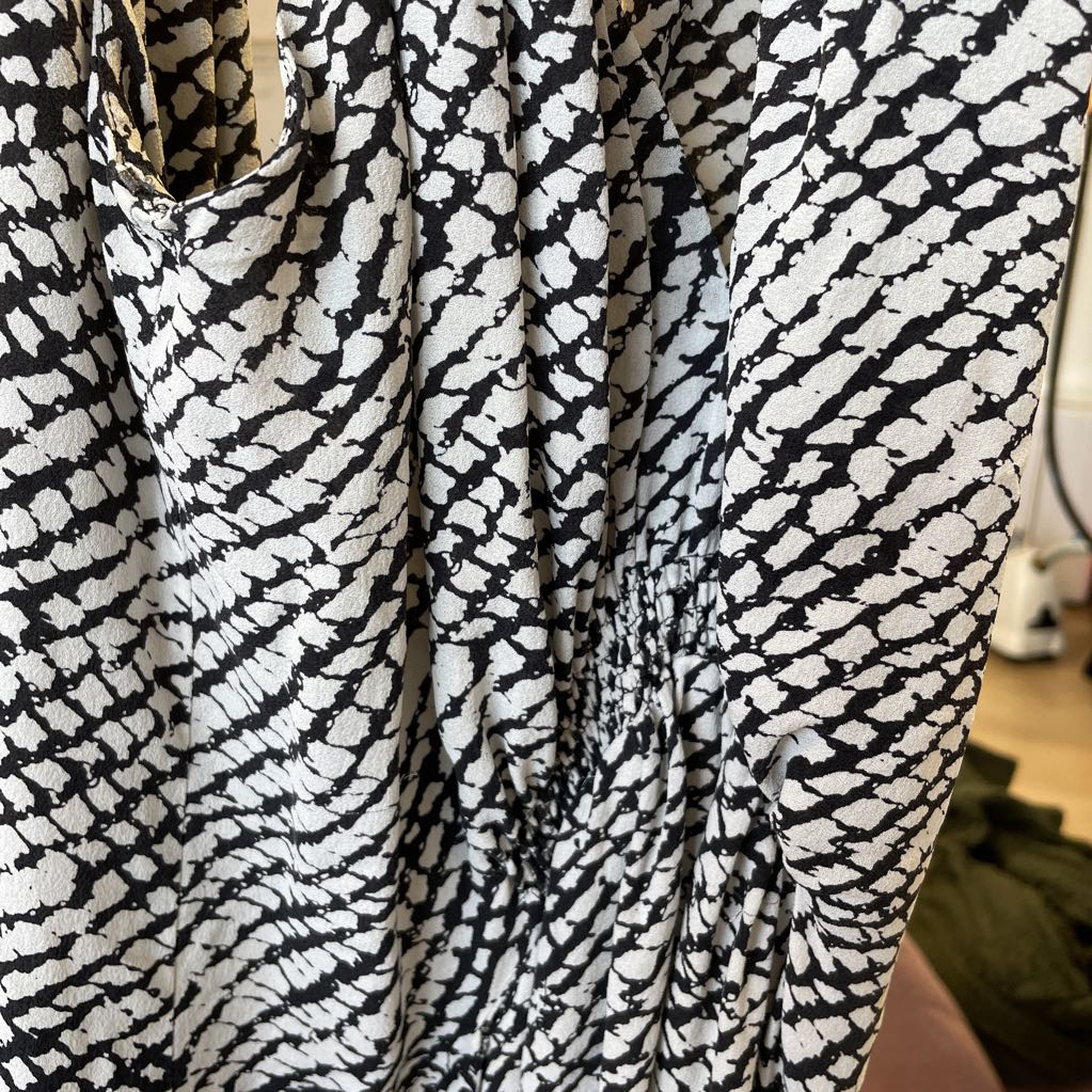 Black/White Silk Print Maxi Dress