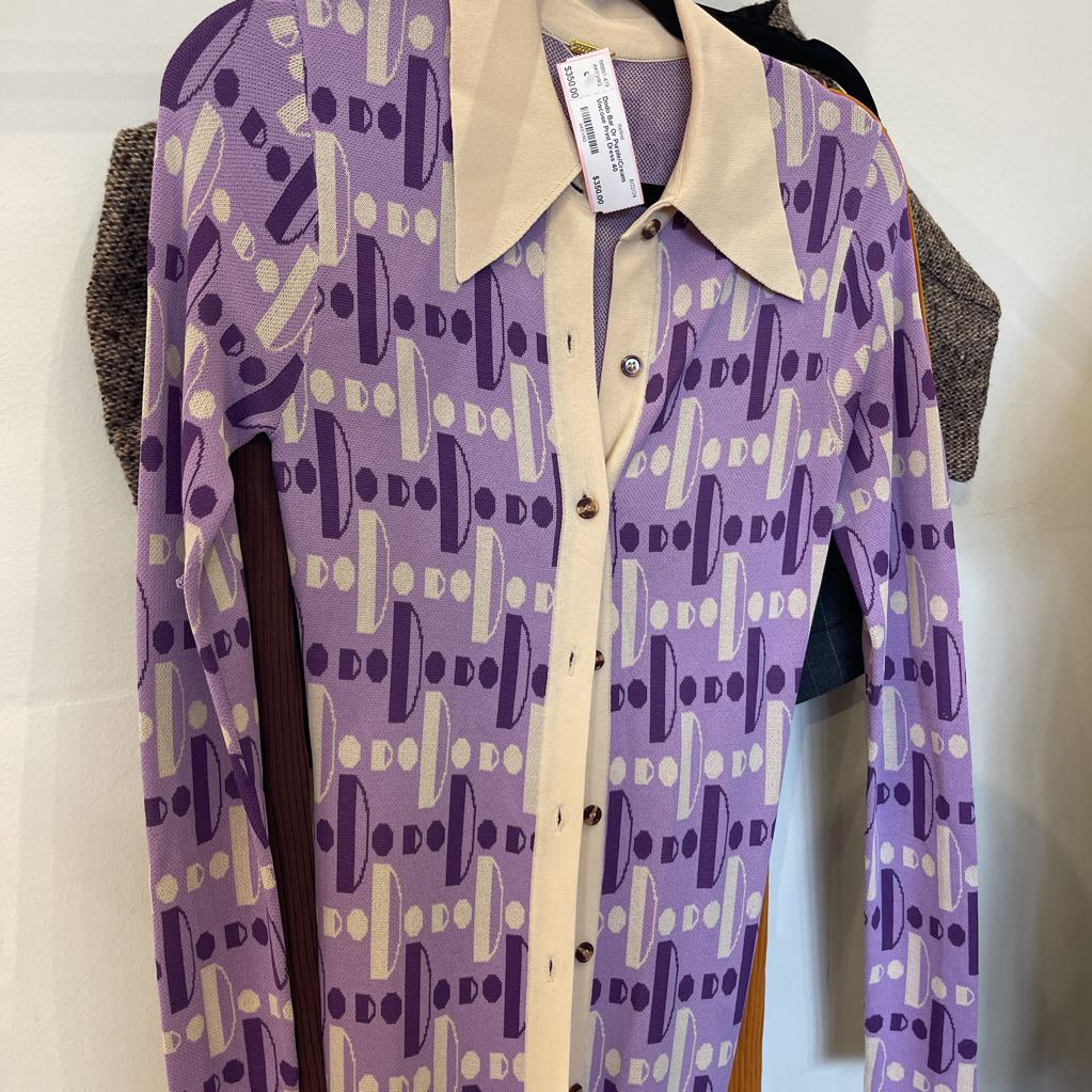 Purple/Cream Viscose Print Dress