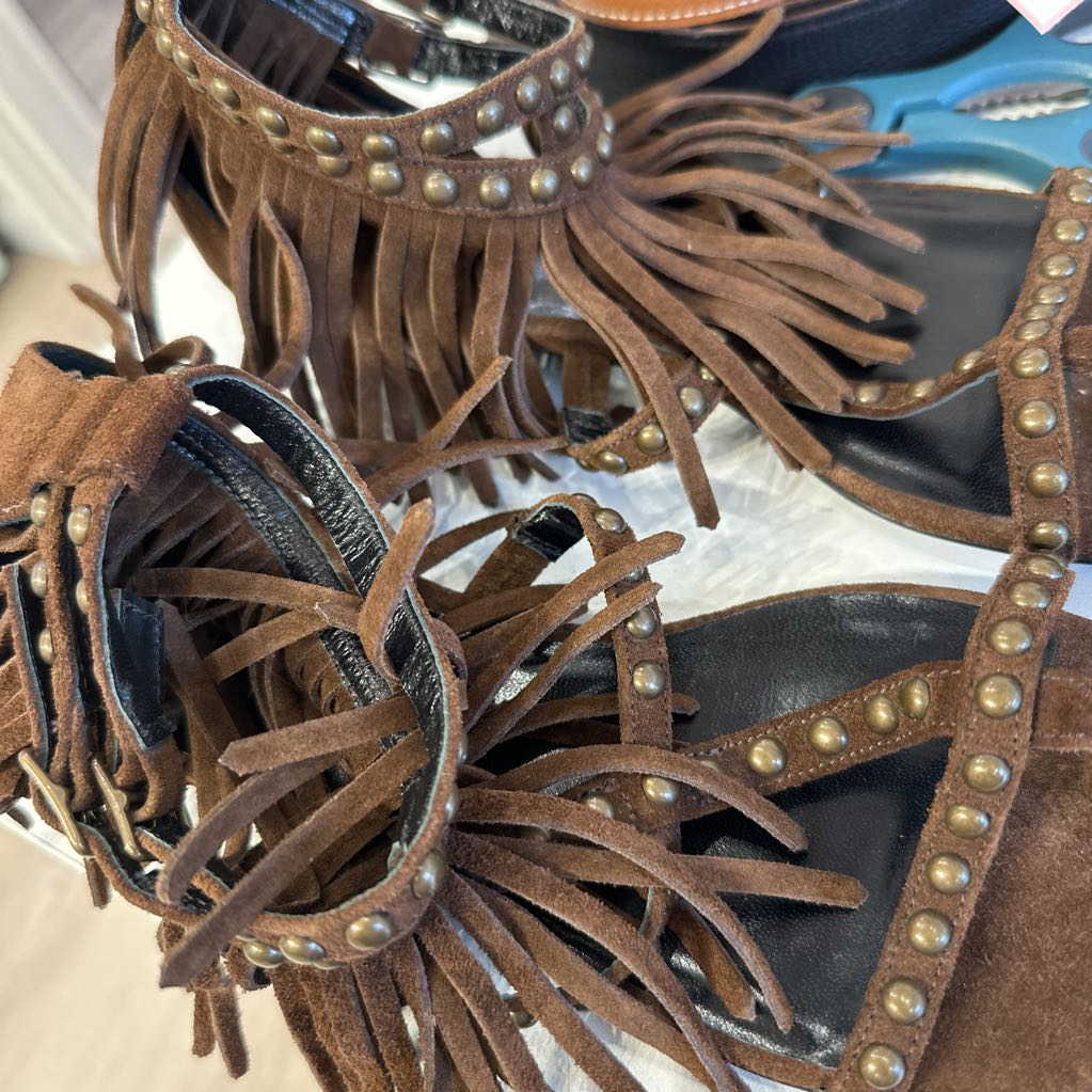 Brown Suede Fringe Sandal, 38.5