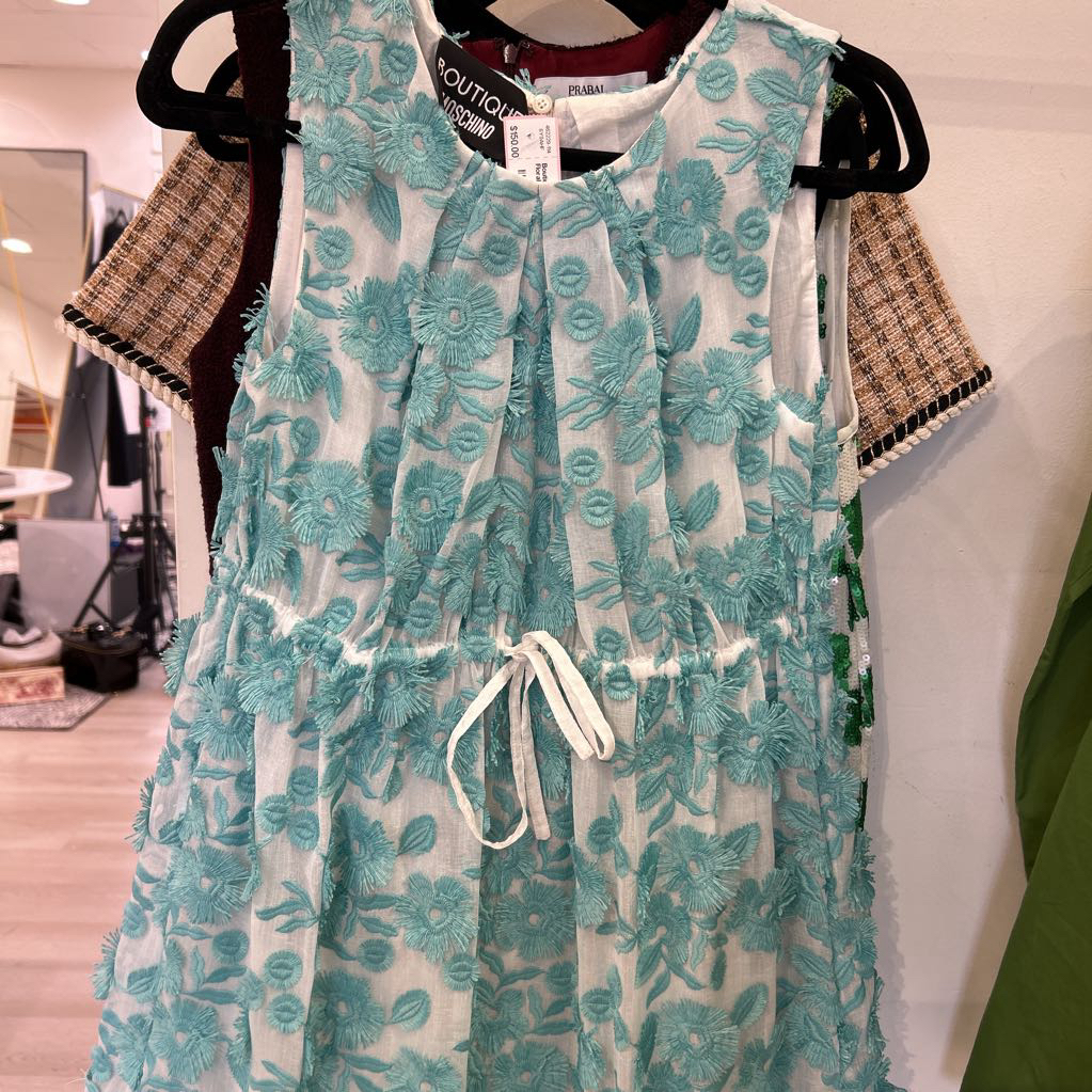 Blue/Cream Floral Bubble Skirt Dress