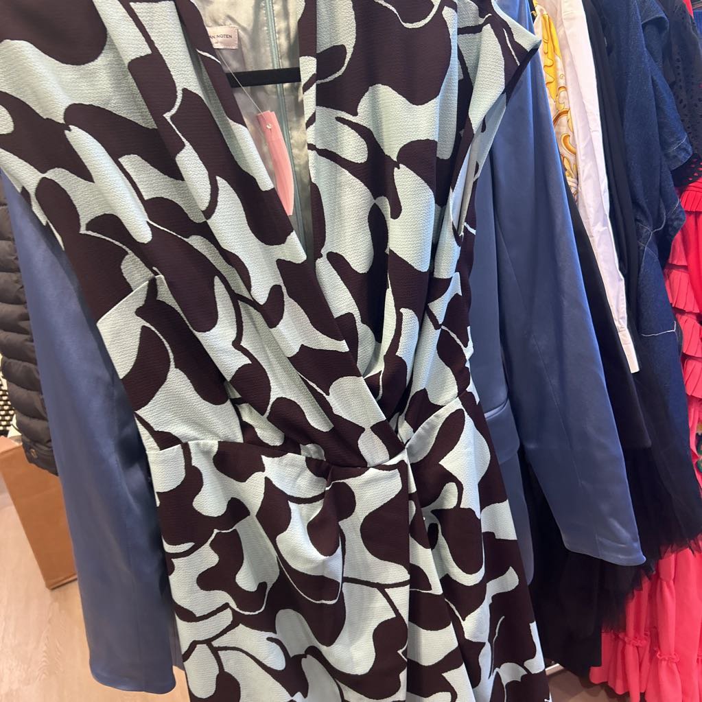 Dries Van Noten Brown and Blue Print Dress