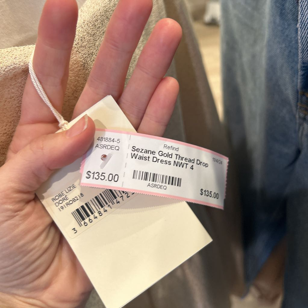 Sezane Gold Thread Drop Waist Dress NWT