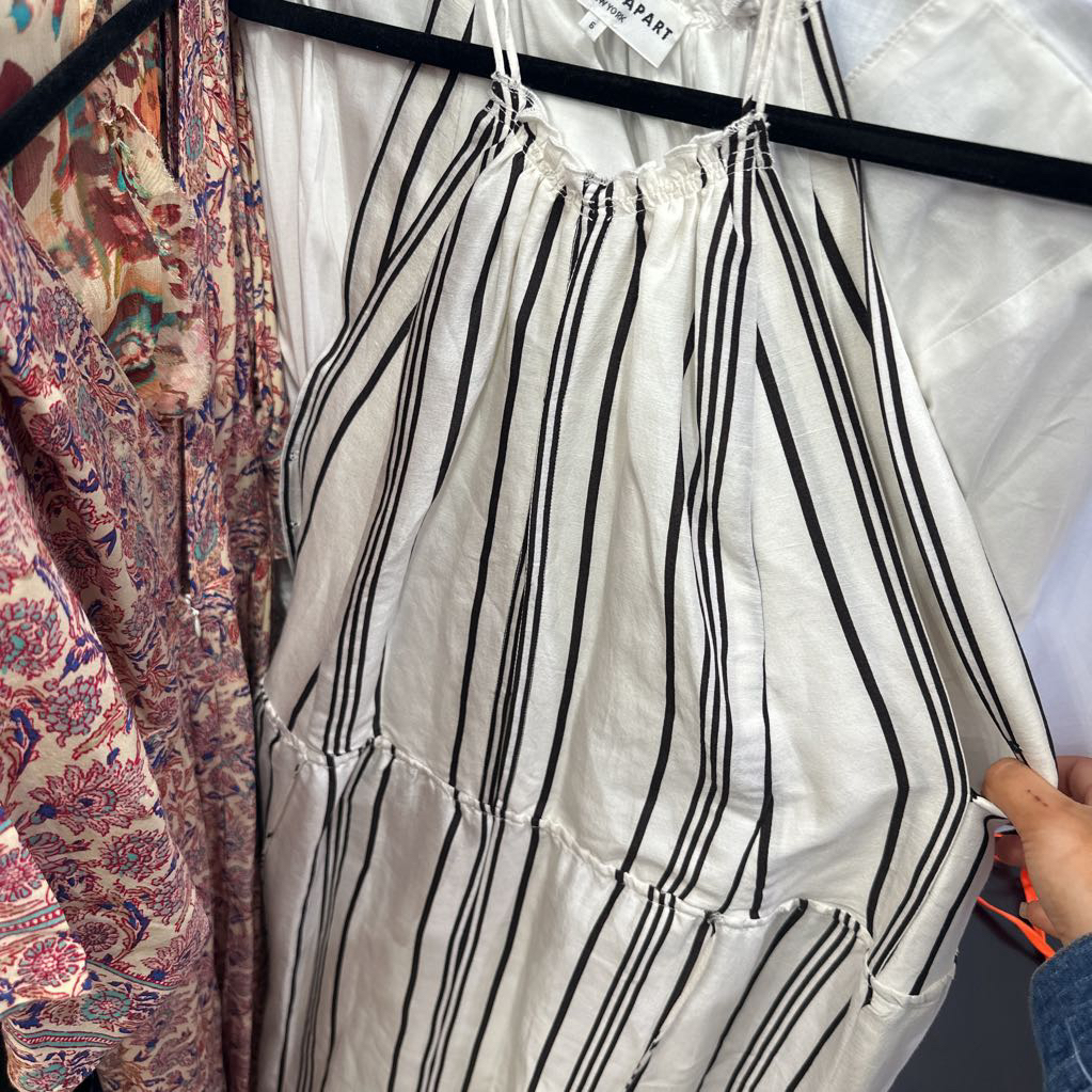 Black and White Stripe High Neck Dress