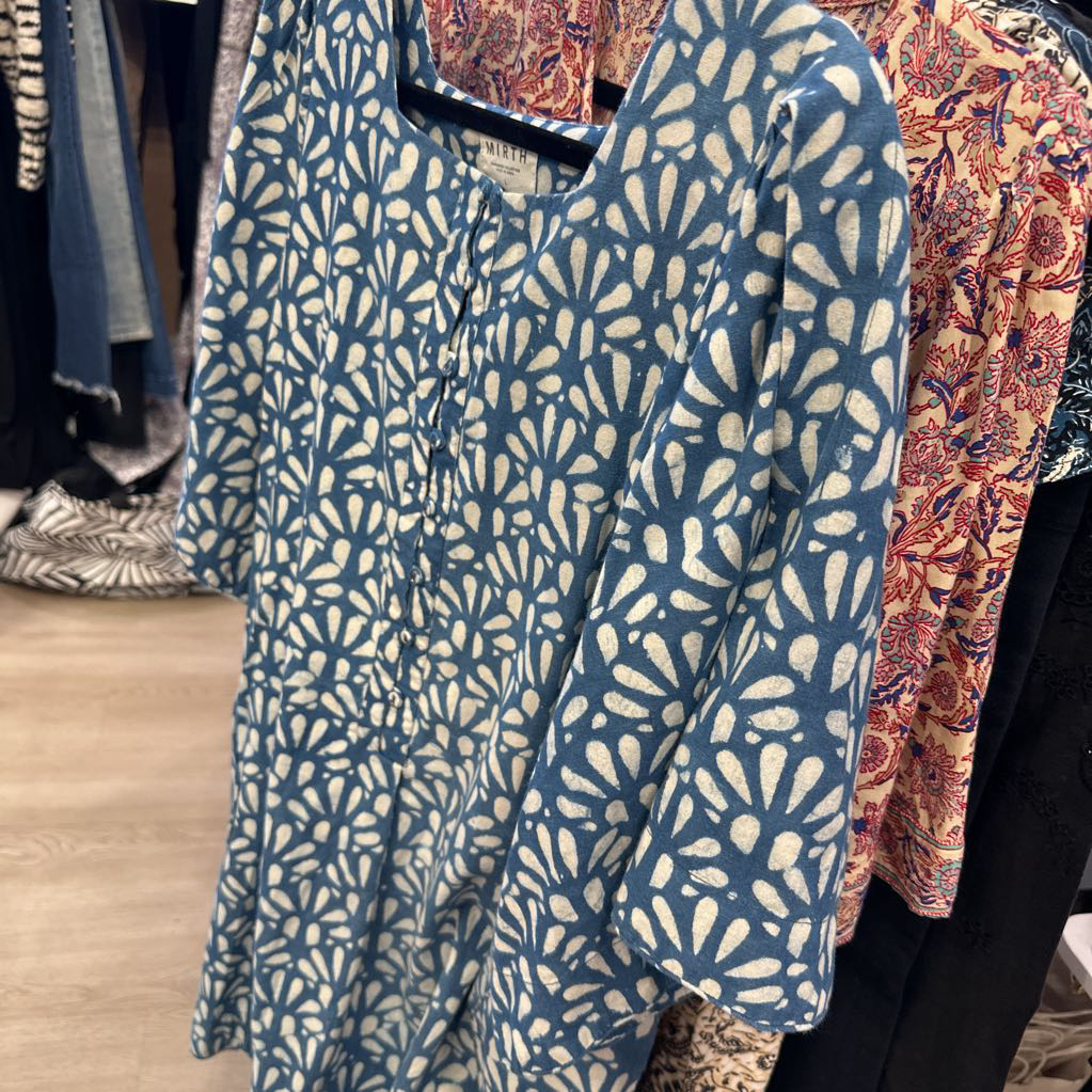 Blue and Cream Cotton Mini Dress