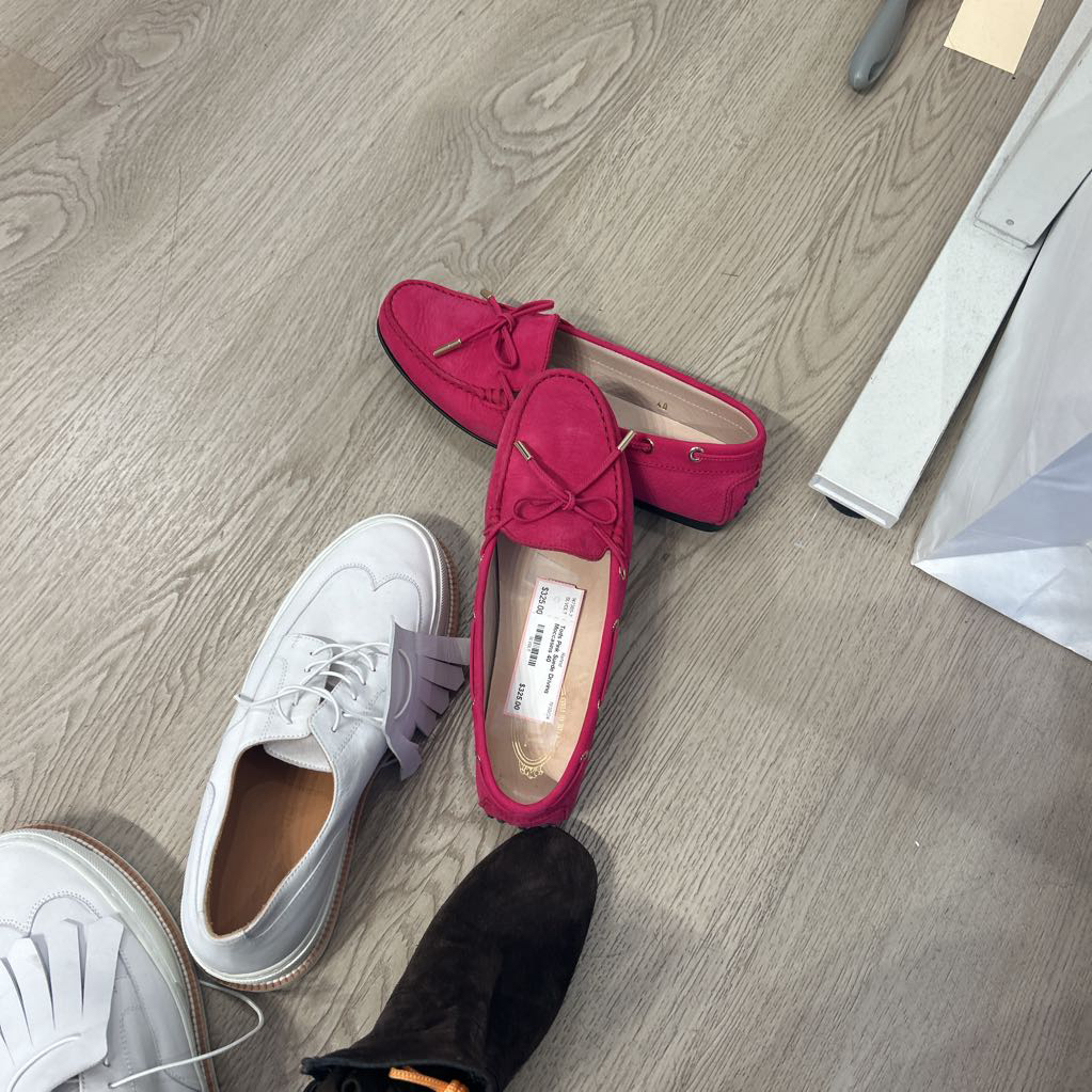 Tods Pink Suede Driving Moccasins