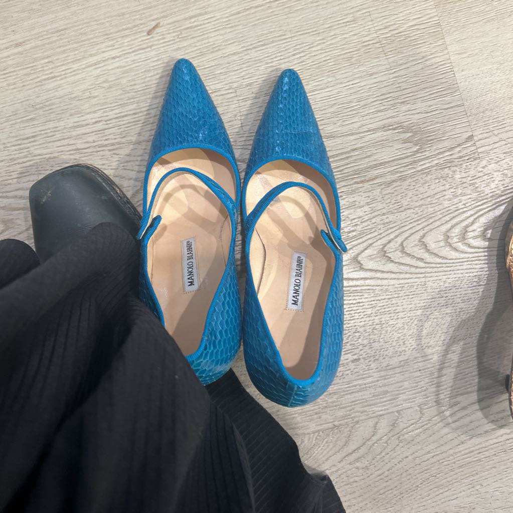 Manolo Blahnik Turquoise Mary Jane Heels
