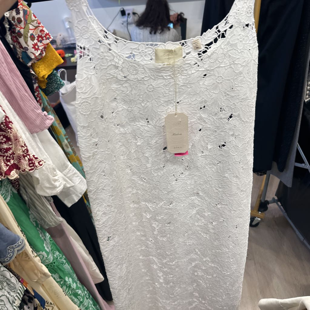 White Cotton Lace Sleeveless Dress (NWT), M