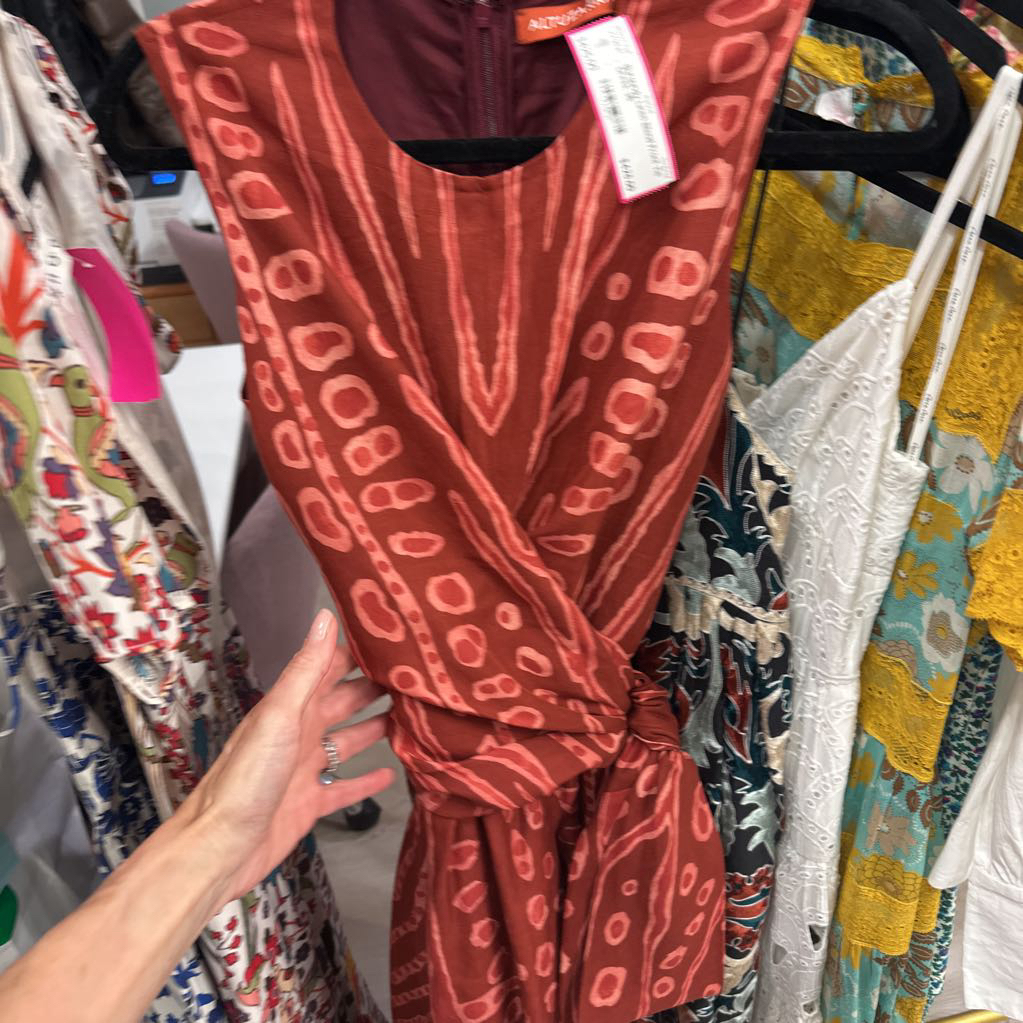 Burgundy Linen Blend Front Tie Dress, 36