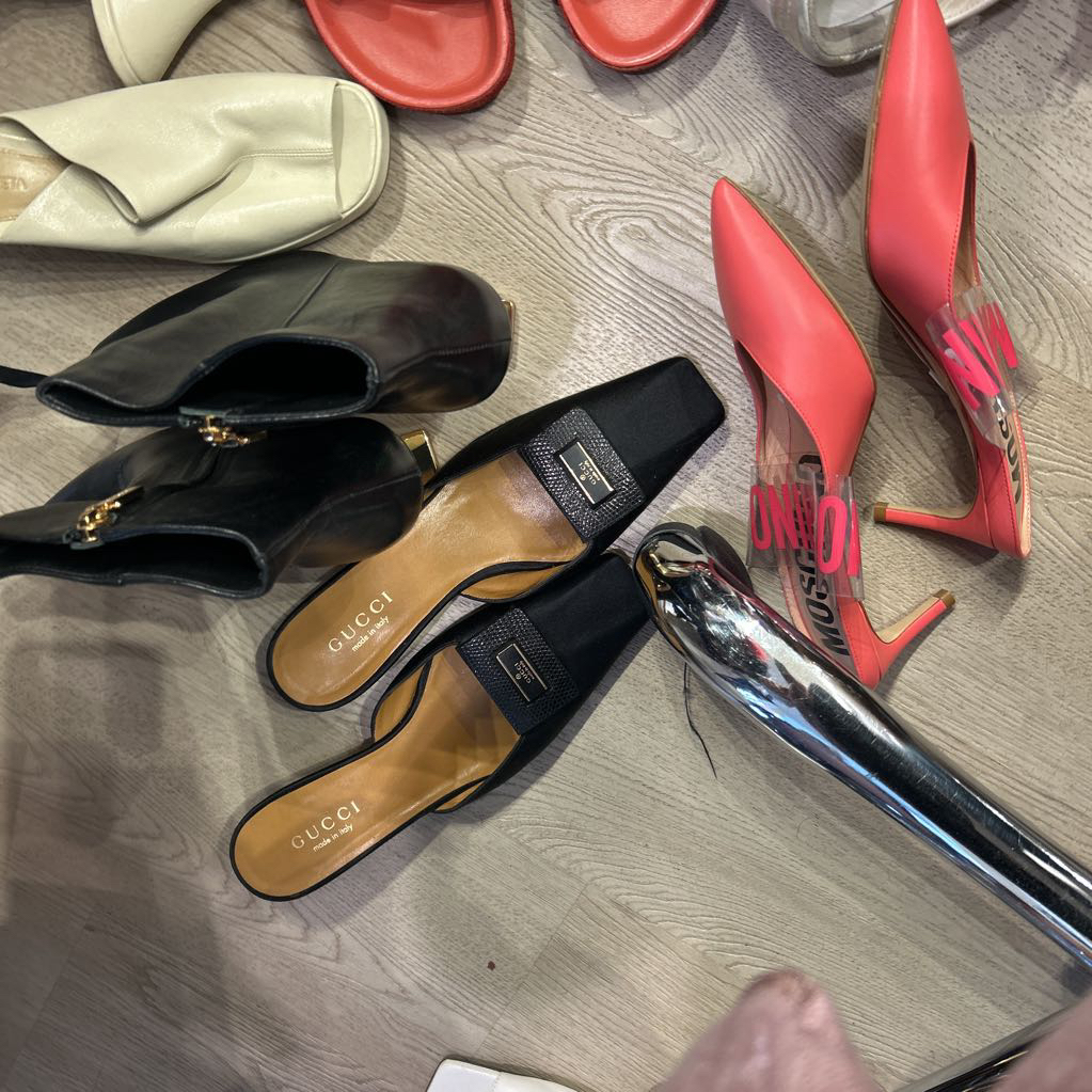Gucci Black Satin Logo Mules