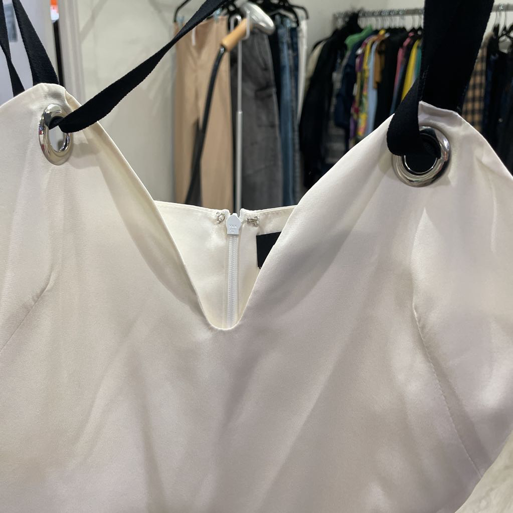 Cream Silk Black Ribbon Dress