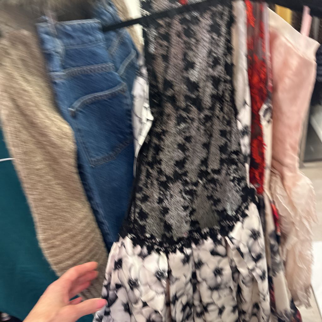 Cream Floral Black Lace Dress, 4