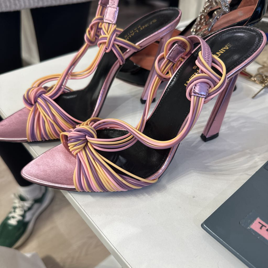 Saint Laurent Pink Metallic Rubber Strap Sandal, 39