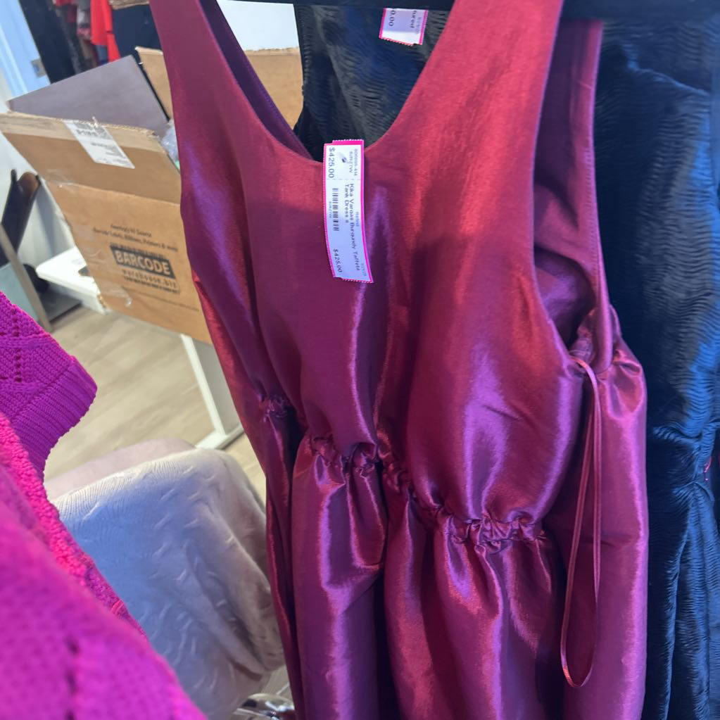 Kika Vargas Burgundy Taffeta Tank Dress