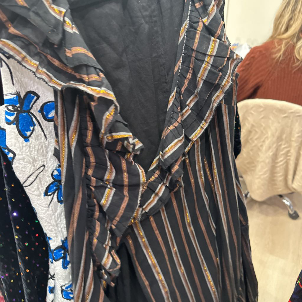 Black and Brown Stripe Ruffle Maxi Dress