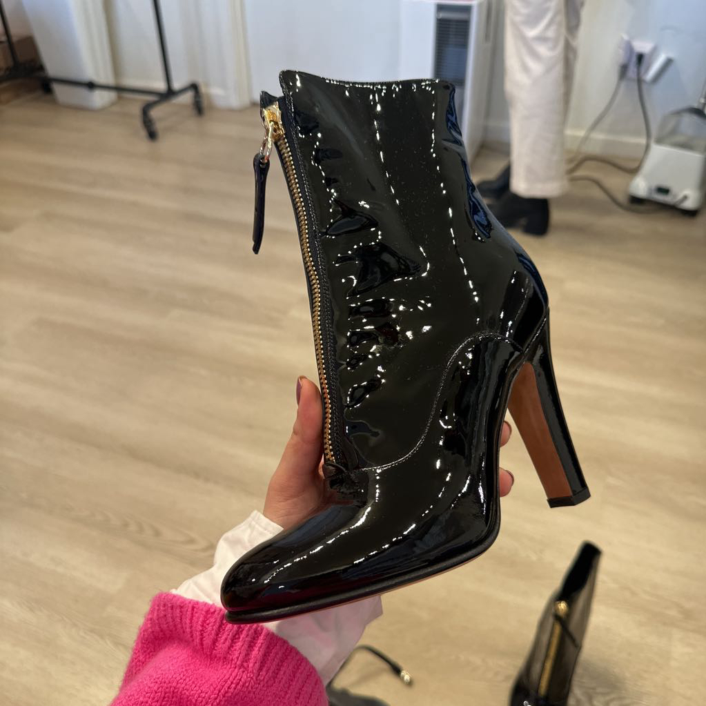 Black Patent Zip Up Boots