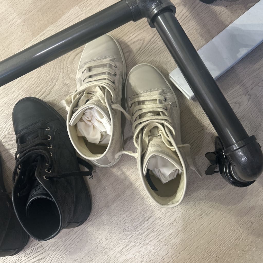 Gucci Cream Monogram High Top Sneakers