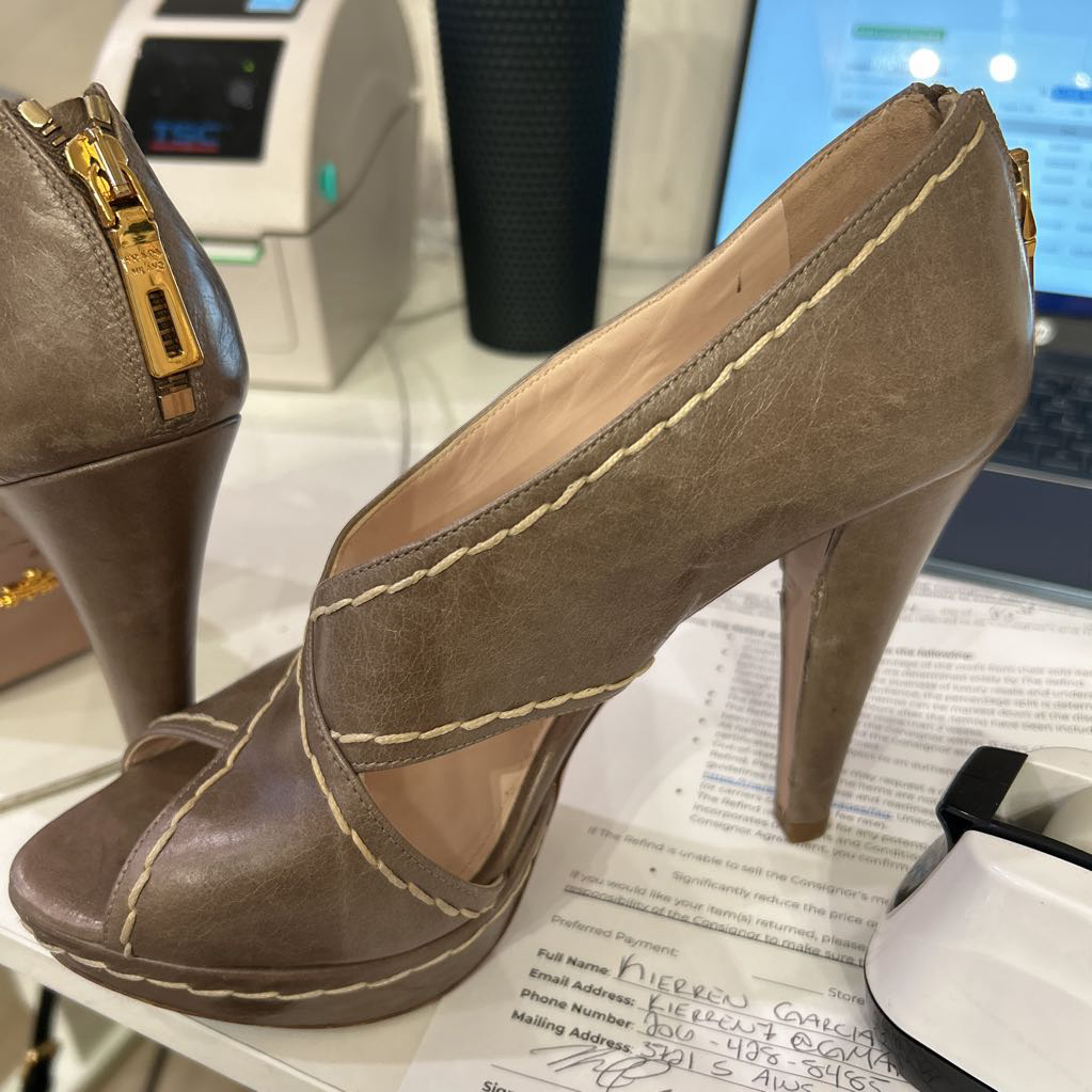 Prada Grey Leather Platform Shoes, 39