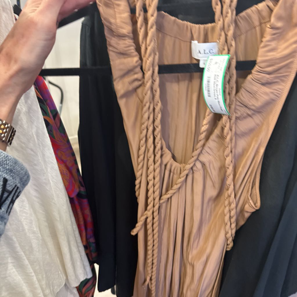Brown Poly Maxi Rope Belt Maxi Dress, 6