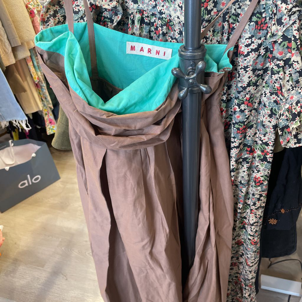 Brown & Teal Cotton Midi Dress