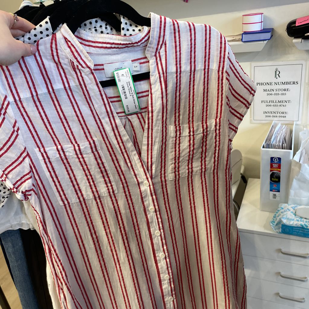 White & Red Stripe Swim Cover Dress