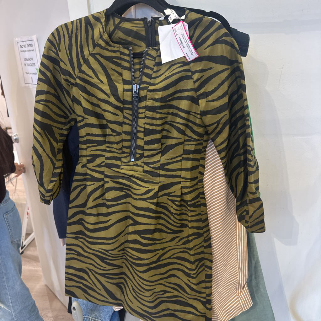 Olive Green Cotton Tiger Print Dress (NWT 595)