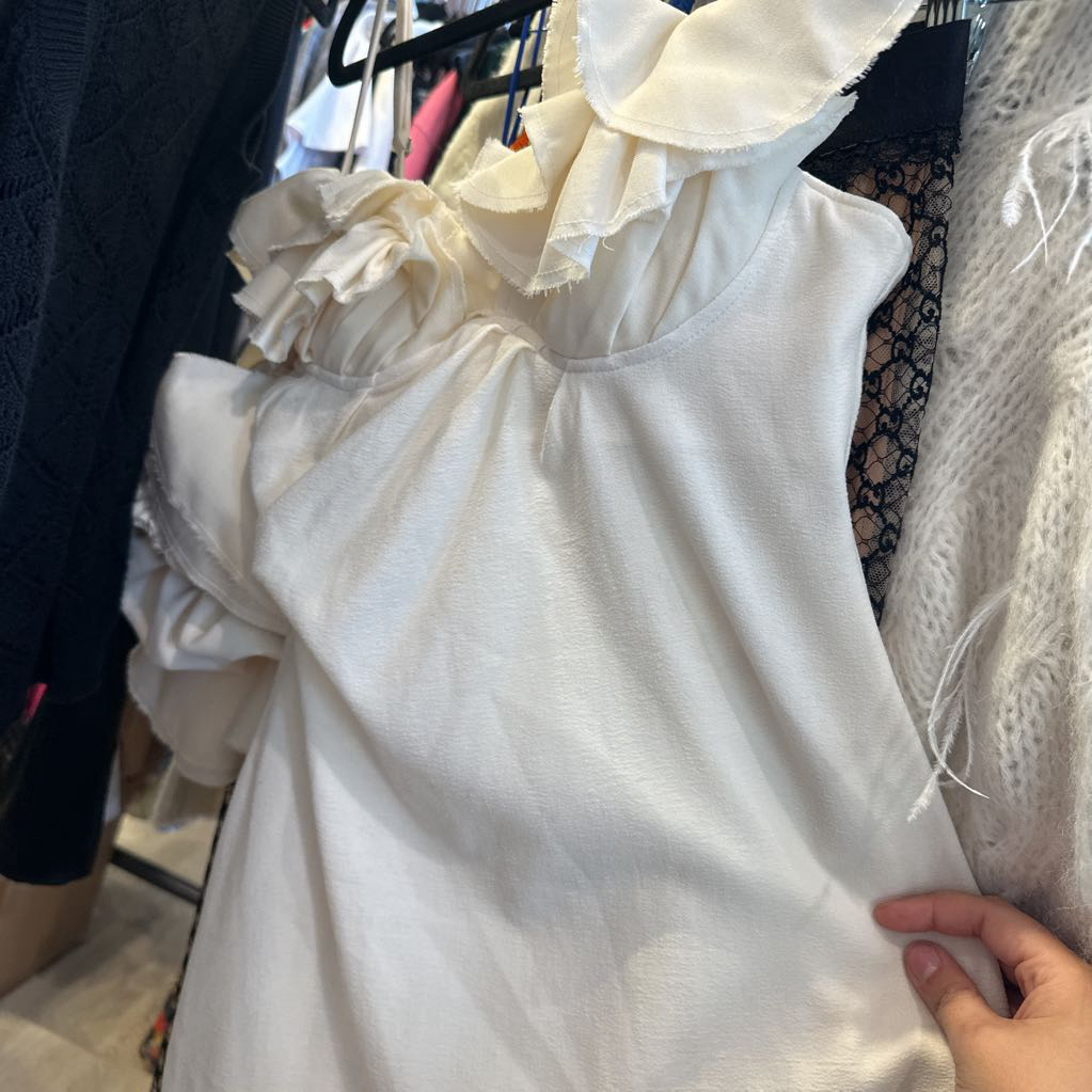 Cream Ruffle Mini Dress